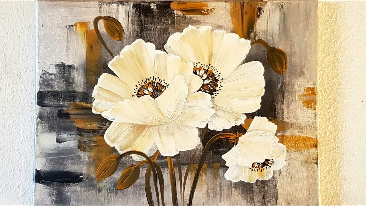 Blumen Malen Acryl Weiß Ocker Echtzeit Anfänger - Flowers Acrylic Painting White Ocher Real Beginner