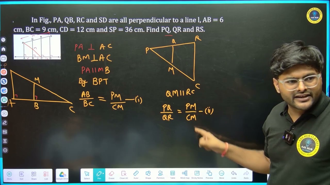 10.In Fig., PA, QB, RC and SD are all perpendicular to a line l, AB = 6 cm, BC = 9 cm, CD = 1