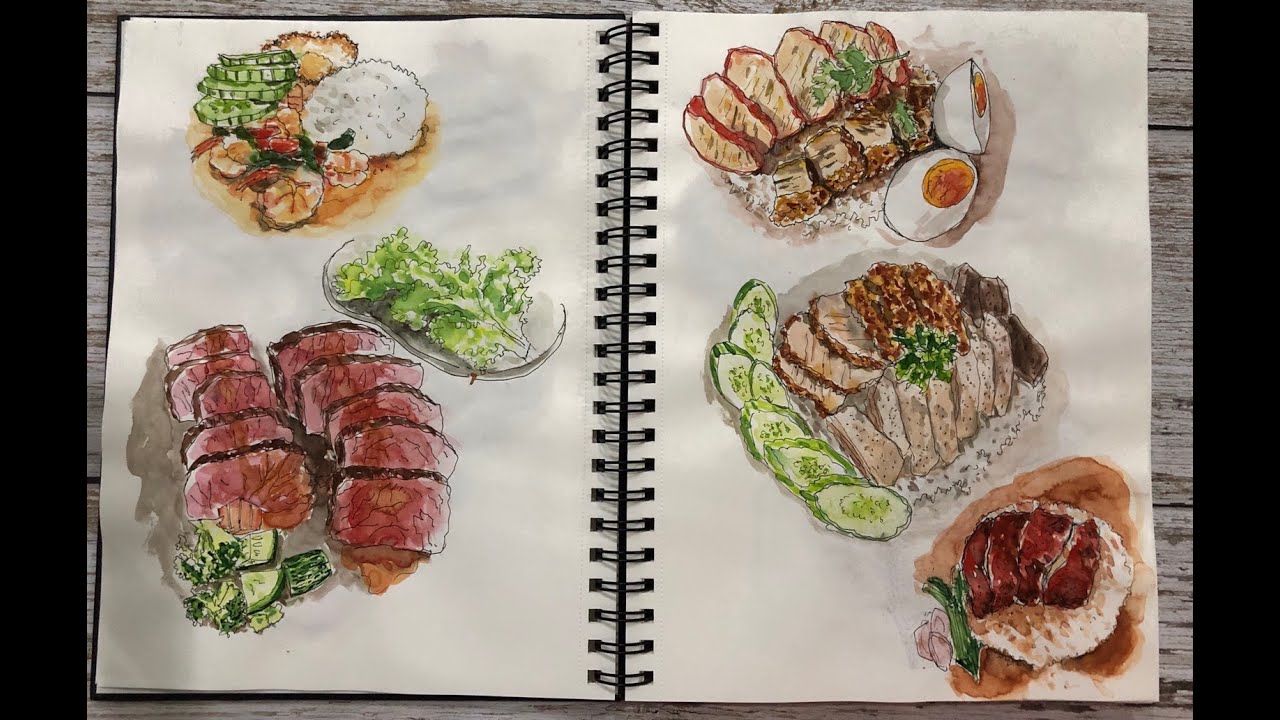 Watercolor Quick Sketch Food Journal Thai Food