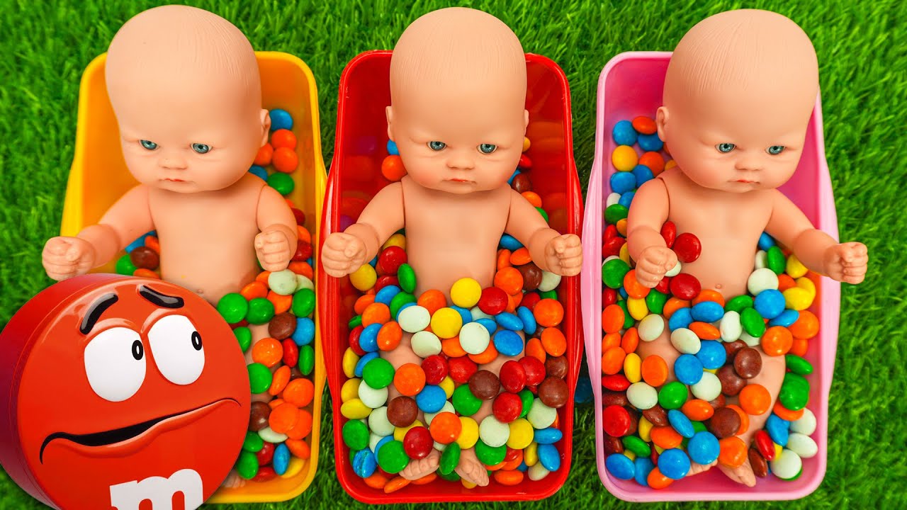 Full of 3 Rainbow BathTubs Candy with M&M's & Magic Slime Cutting Video