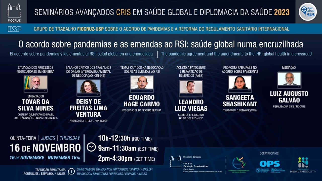 205 --Sem. CRIS 2023 - O acordo sobre pandemias e as emendas ao RSI: saúde global numa encruzilhada