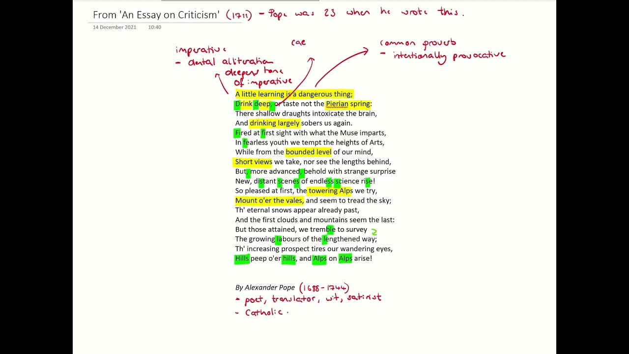 From An Essay on Criticism - Alexander Pope -  CIE English Literature GCSE