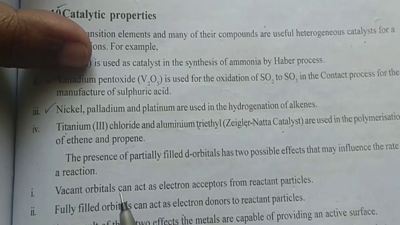 plus two chemistry //Catalytic properties of transition metals//The d and f block elements // part 4
