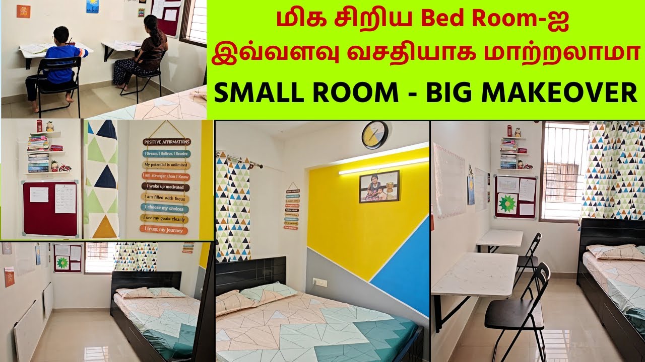 🔴Tiny Room Double Function: Bedroom & Study Area - Space-Saving Room Makeover Budget-Friendly Ideas