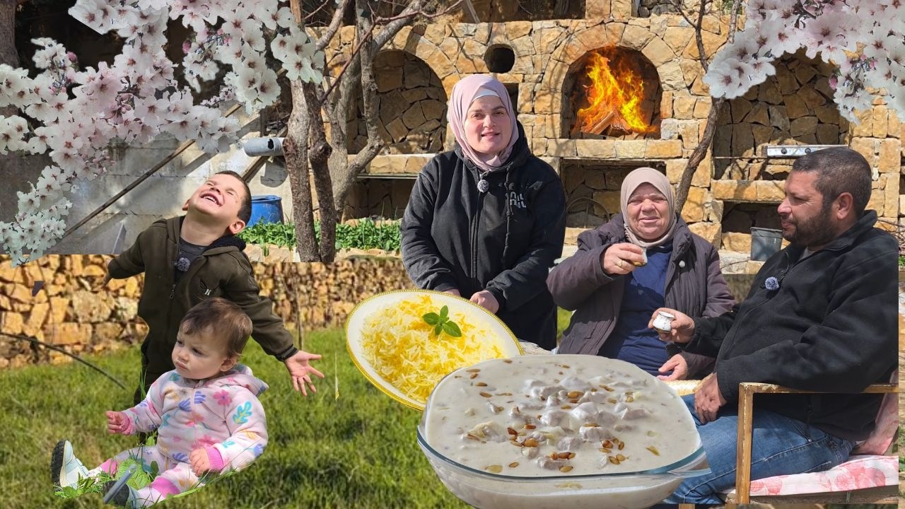 أكلات تراثية صحية عمرها مئات السنين❤️ معكرون بالتوم والحامض طعم الأصالة على نار الحطب🔥
