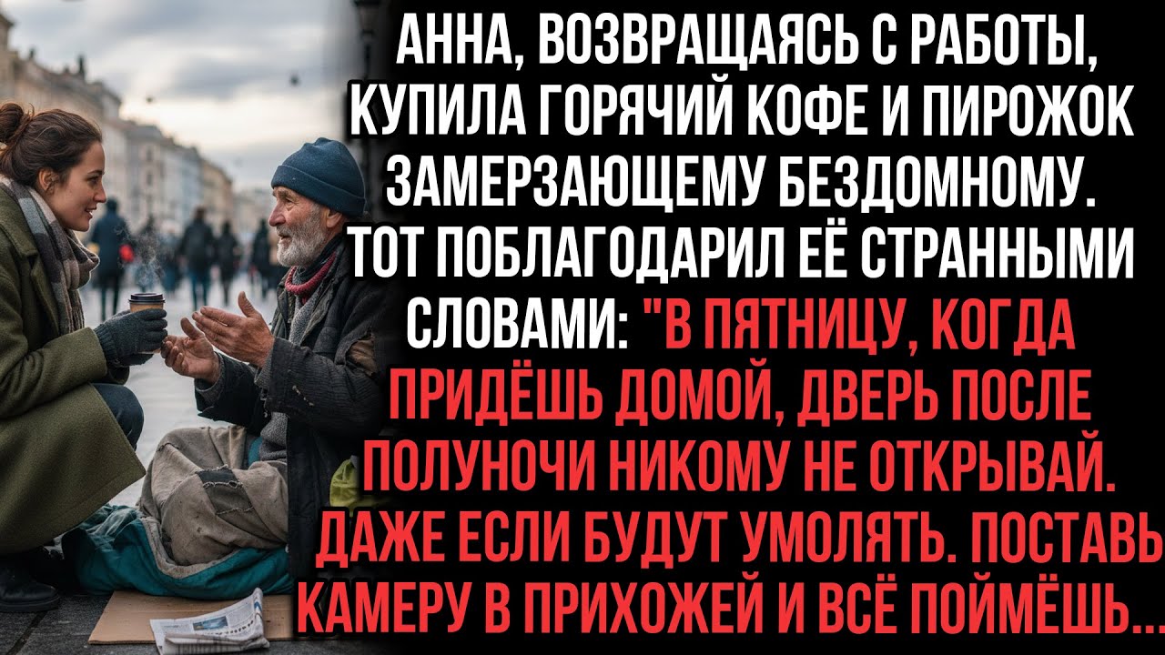Анна дала бездомному еды. Он предупредил: в пятницу после полуночи не открывай дверь, ставь камеру.