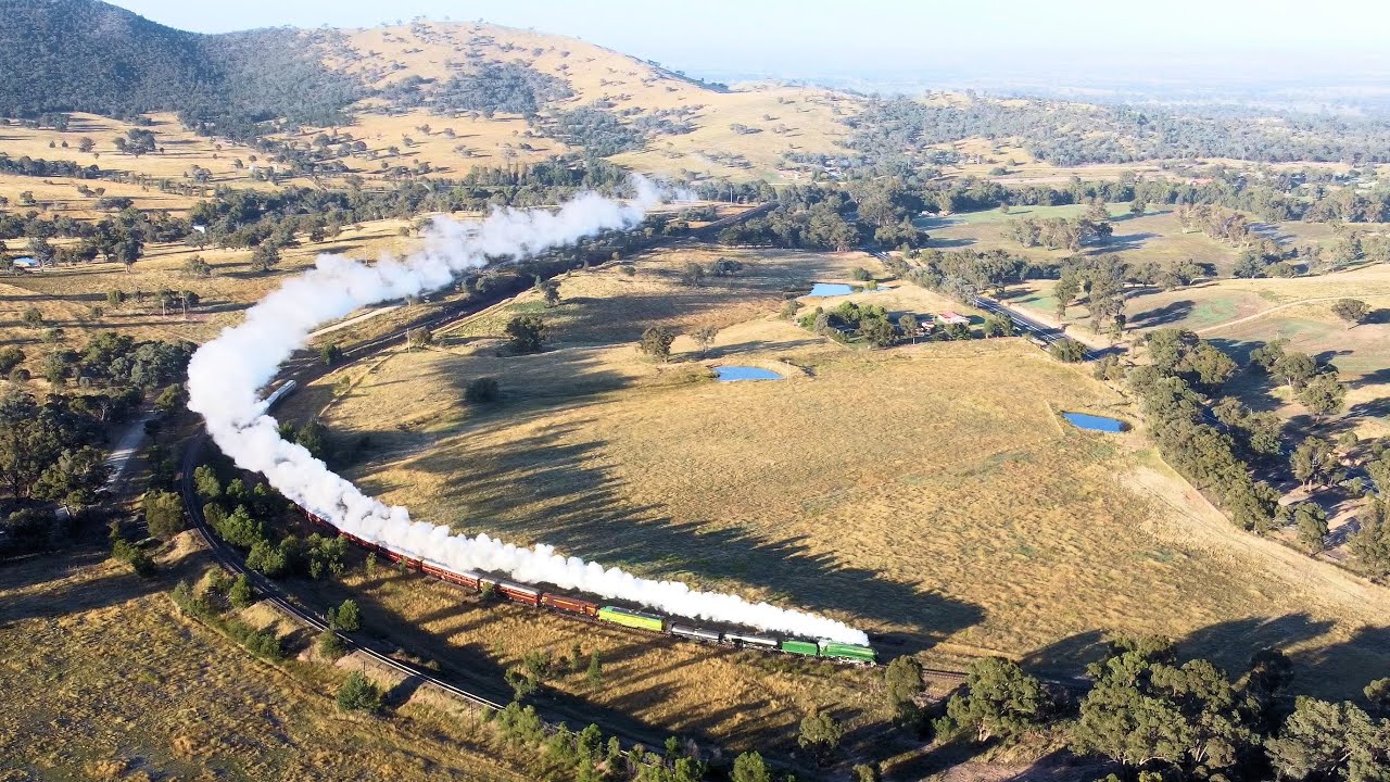 Australian Steam: 3801 climbs Bethungra Spiral at sunrise.