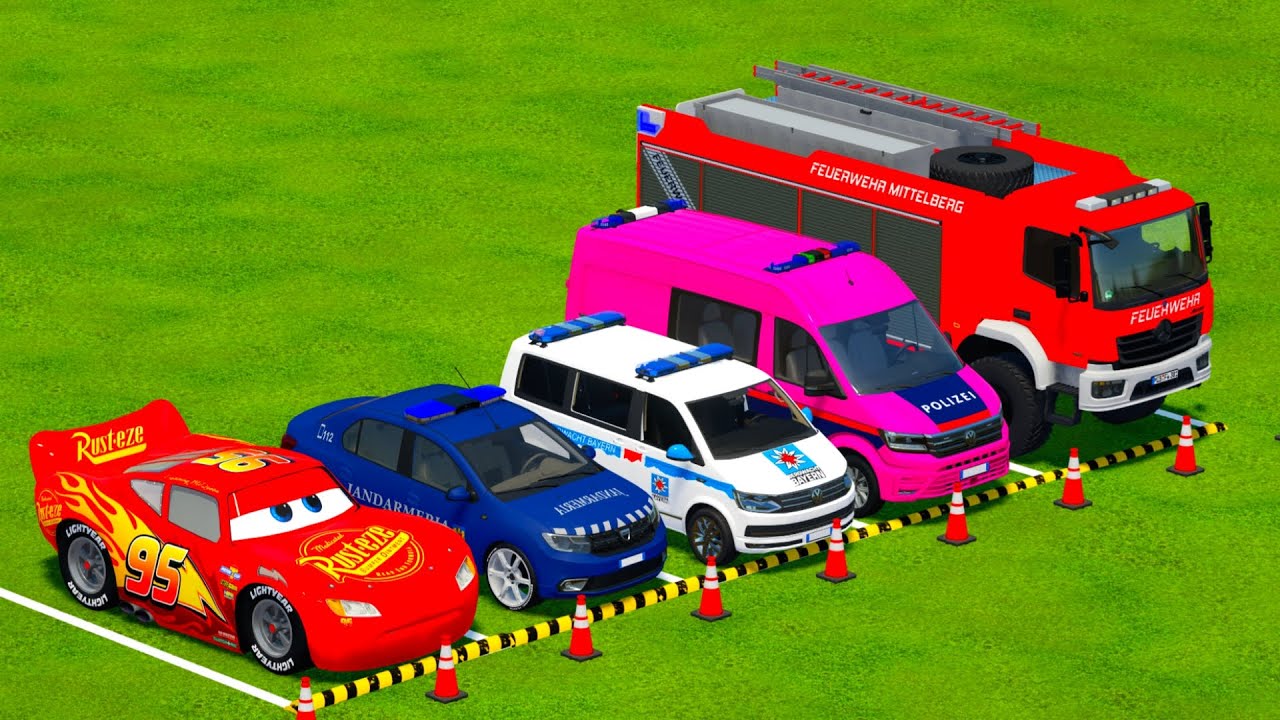 TRANSPORTING POLICE CARS, AMBULANCE, FIRE DEPARMENT VEHICLES WITH MAN TRUCKS TO THE GARAGE ! FS22