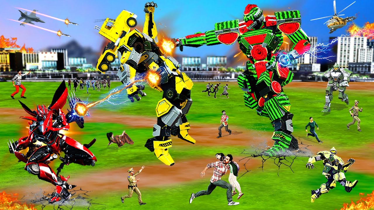 विशाल तरबूज रोबोट ट्रक रोबोट Giant Truck Watermelon Robot Hindi Kahaniya Cartoon Robot Stories New
