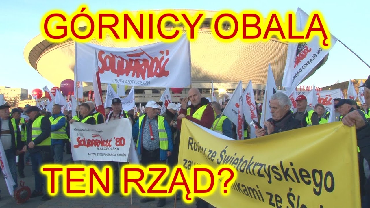 Potężna manifestacja, protest g&oacute;rnik&oacute;w, hutnik&oacute;w, rolnik&oacute;w przeciwko niszczeniu przemysłu; Katowice