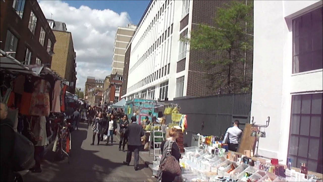 Walking through Leather Lane Street Market, London - (at 12:00 noon & 2:00pm) Friday 14th June 2013