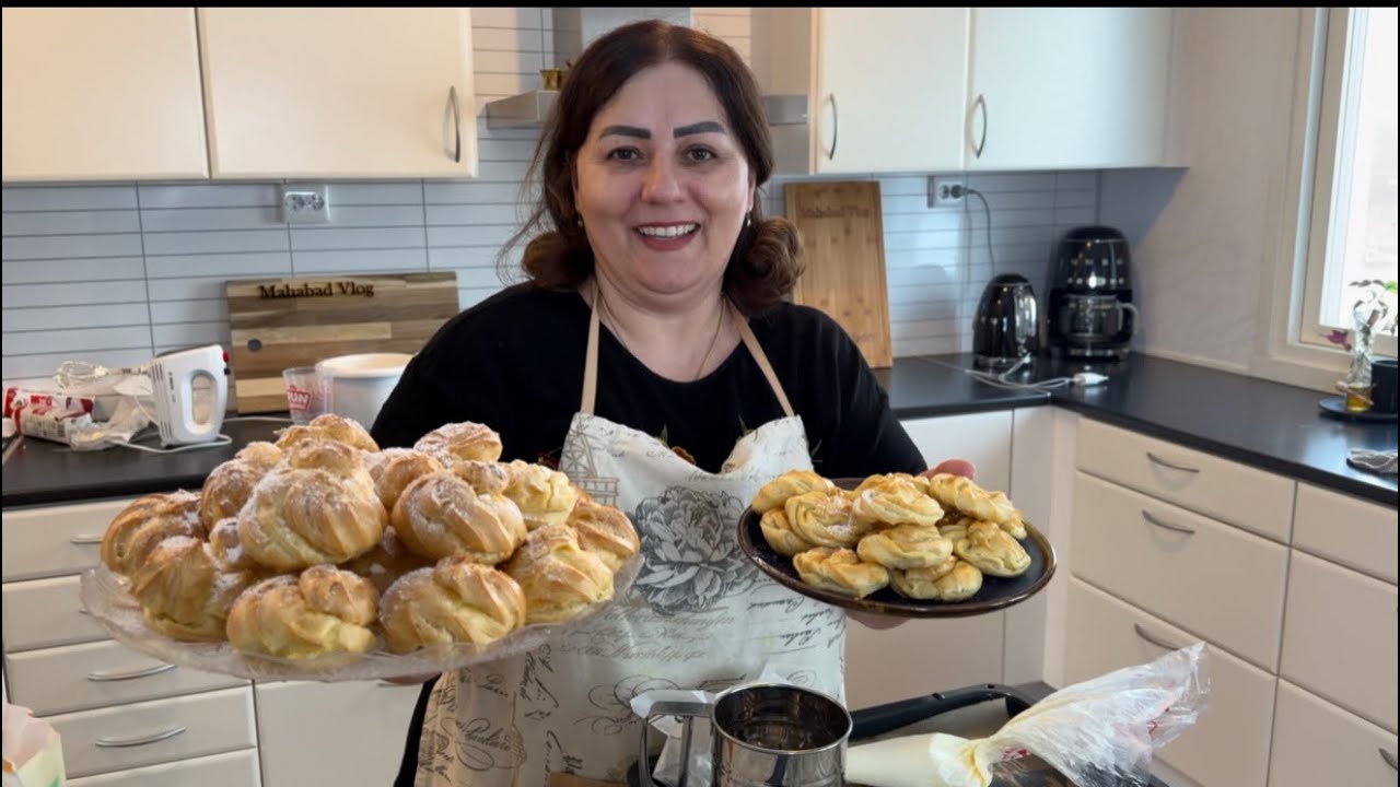 Baking whipped cream pastries called noon khamei | Sazkardni shirini nan khamei w sardani kchkam