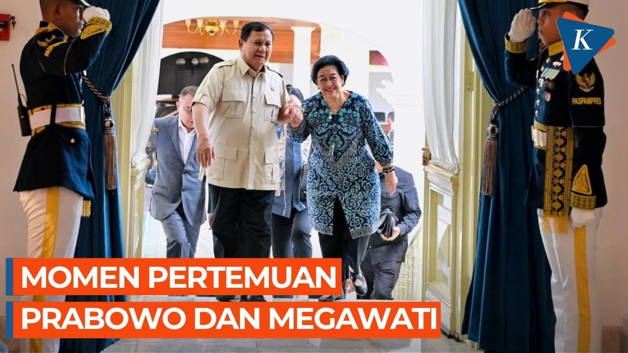 Kenakan Batik Corak Biru, Megawati Digandeng Prabowo Bertemu di Istana Negara