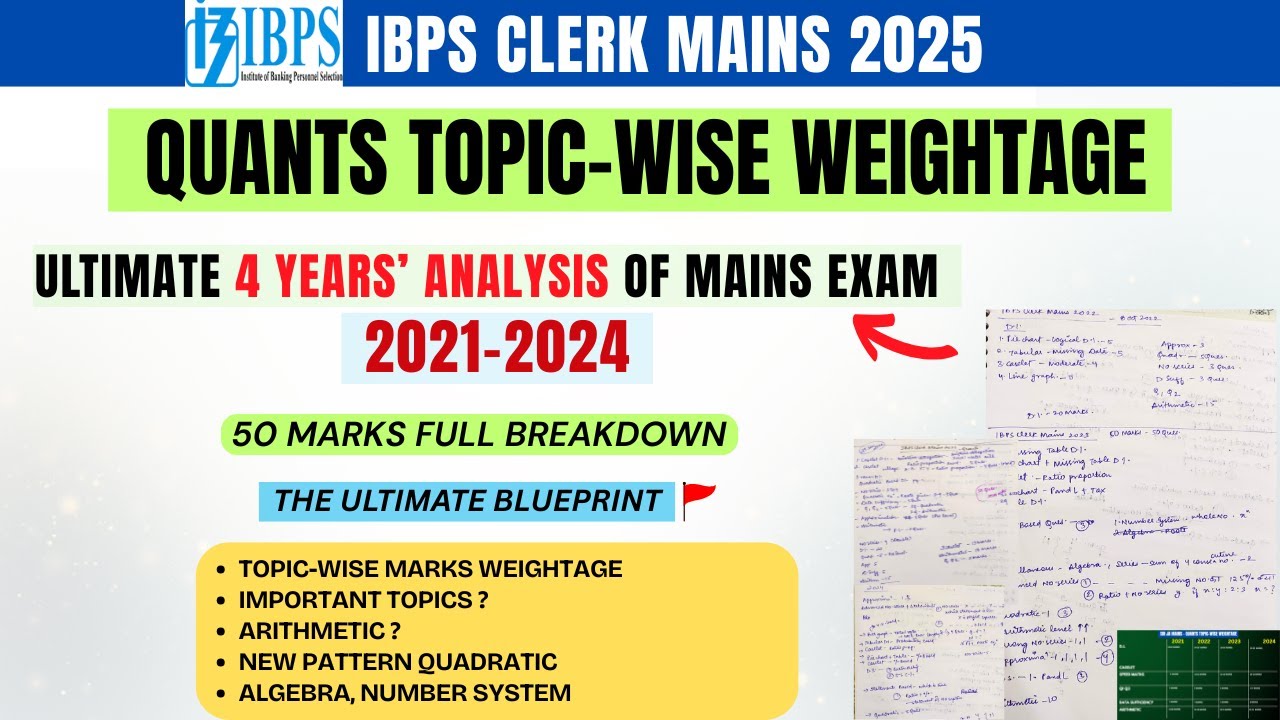 IBPS CLERK MAINS QUANTS Topicwise weightage | 4 Years' Exam Mega Analysis | Important topics #ibps