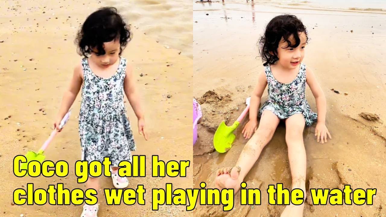Coco got all her clothes wet playing in the water. 【Parent-child Adventure CoCo】
