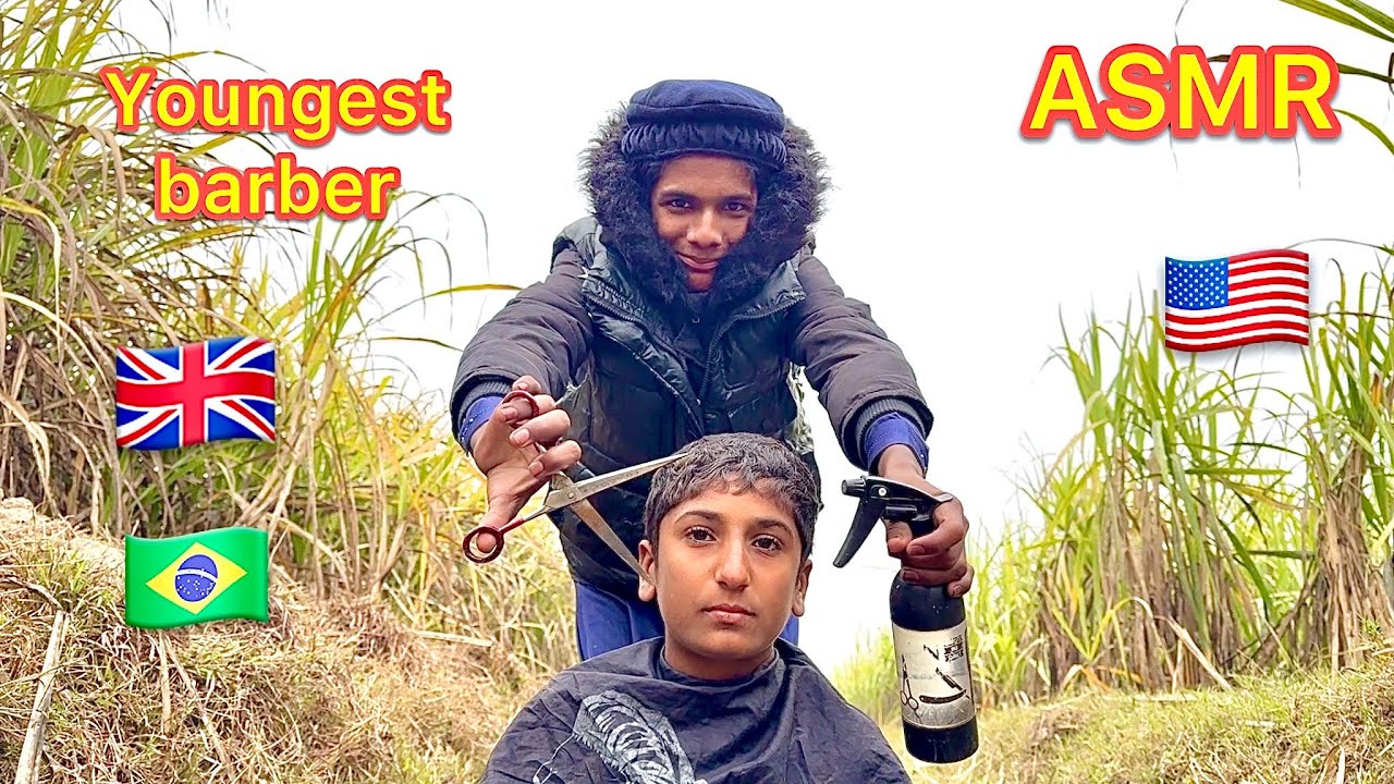 ASMR youngest barber 💈 in the world Amazing haircut with scissors only in 8°C
