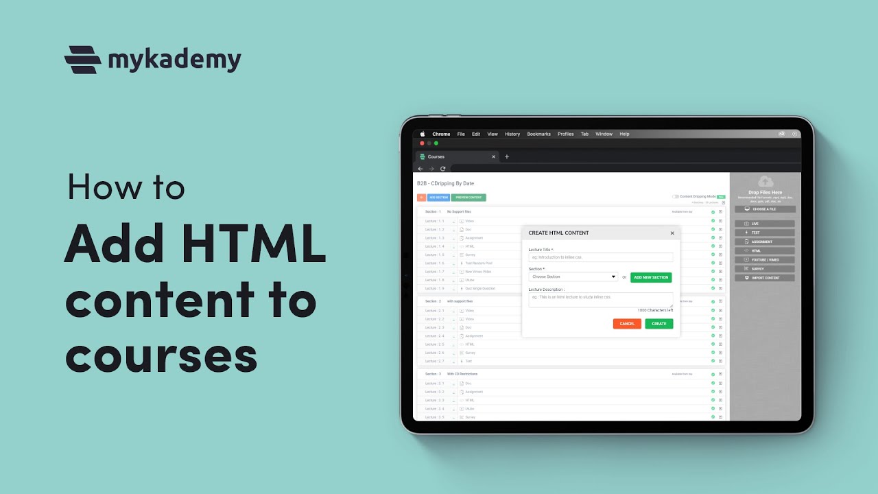 How to add HTML content to courses in LMS | Mykademy