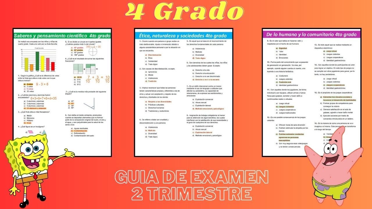 Guia de examen 2 Trimestre 4 grado