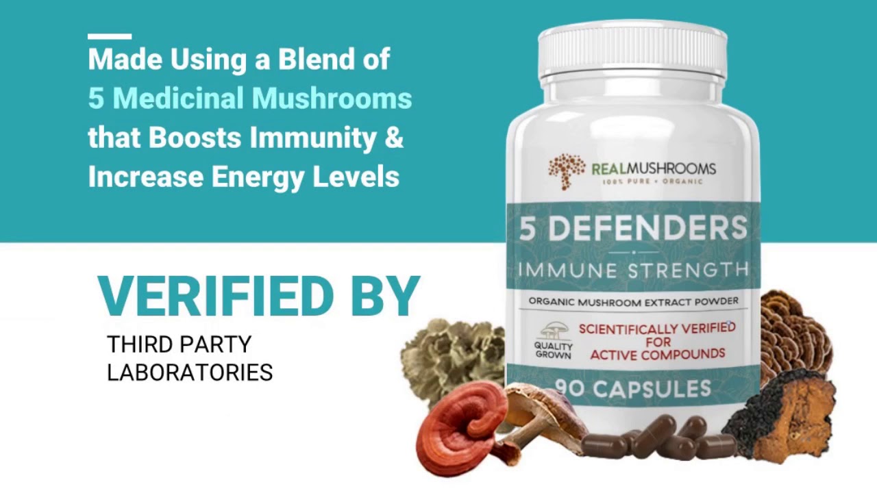 Real Mushrooms - 5 Defenders Organic Mushroom Extract Blend for Strong Immunity (90caps)