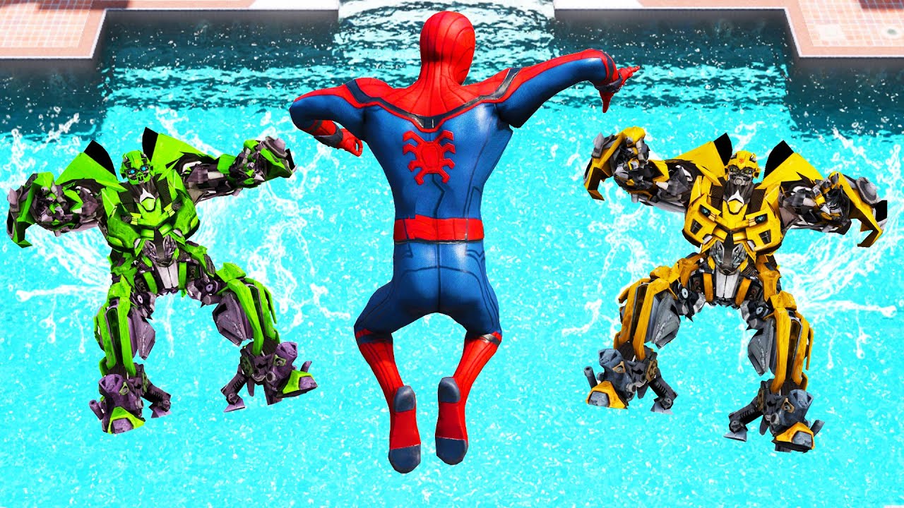 GTA 5 Water Ragdolls Spiderman vs Rainbow Bumblebee Jumps/Fails (Euphoria Physics) #2