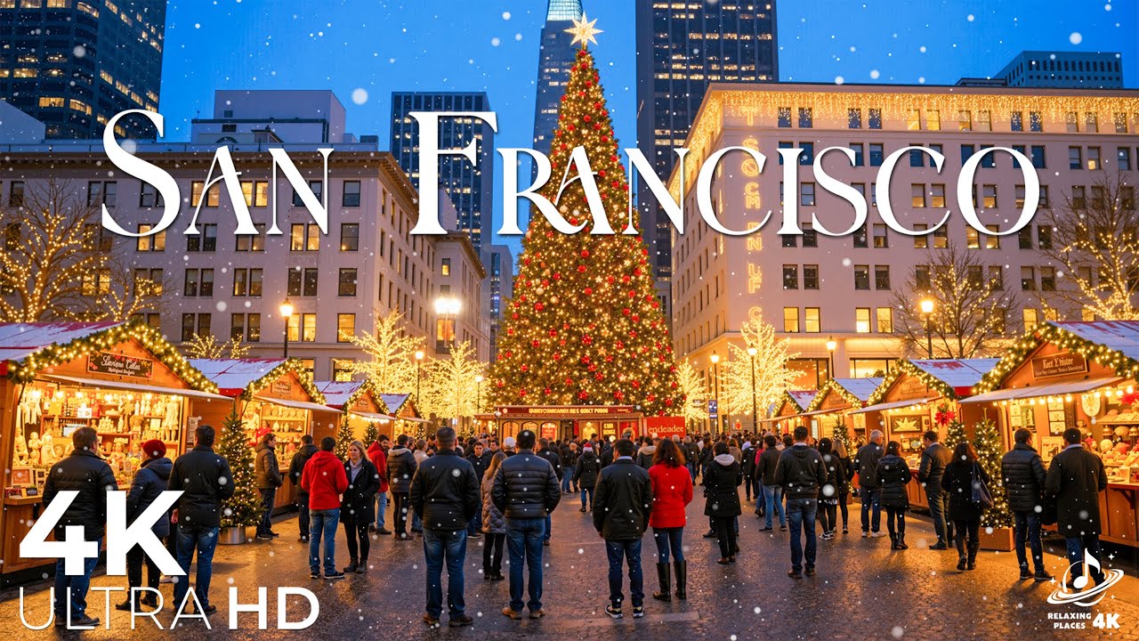 Рождество в Сан-Франциско 4K 🎄✨ Праздничные огни города, уютные улицы