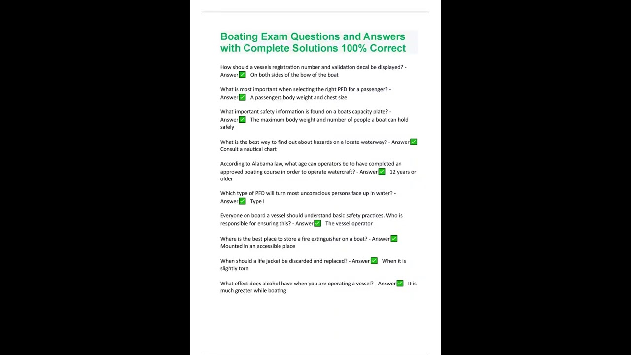 Boating Exam Questions and Answers with Complete Solutions 100% Correct