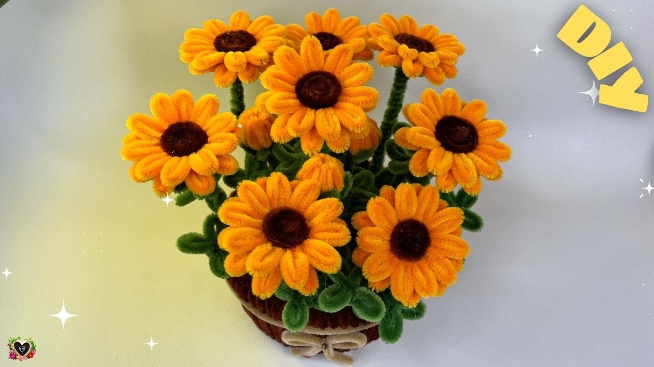 DIY Big Sunflower Pot💓Make a Beautiful Large Sunflower Pot with Pipe Cleaners – So Easy !💓#diy