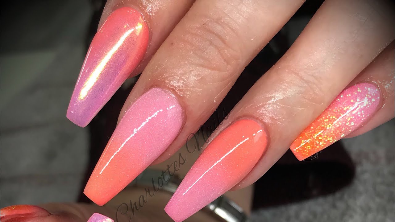 Acrylic nails - pastel ombré with glitter & unicorn pigment