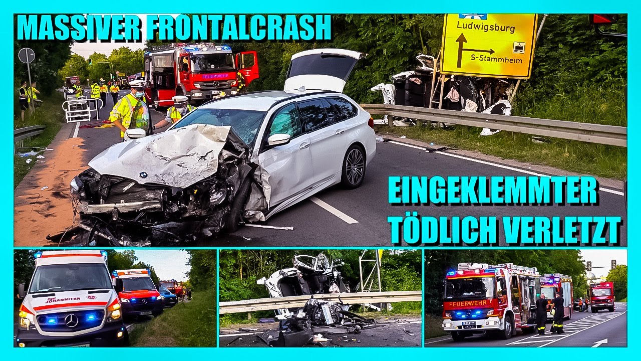 ⭕️ Massiver Frontalcrash ⏩ Eingeklemmter tödlich verletzt  🚒 Feuerwehr Möglingen + weitere Kräfte ⭕️