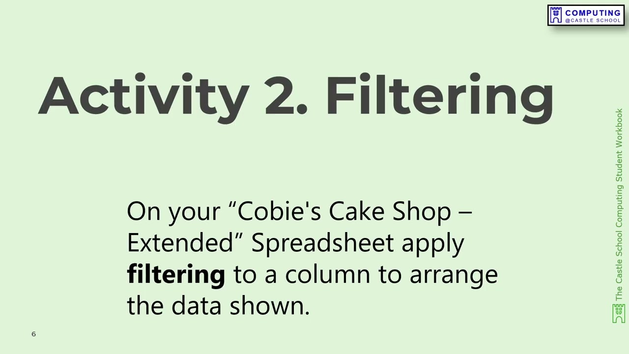 Y9 Spreadsheets Tutorial 6  Sort and Filter Data