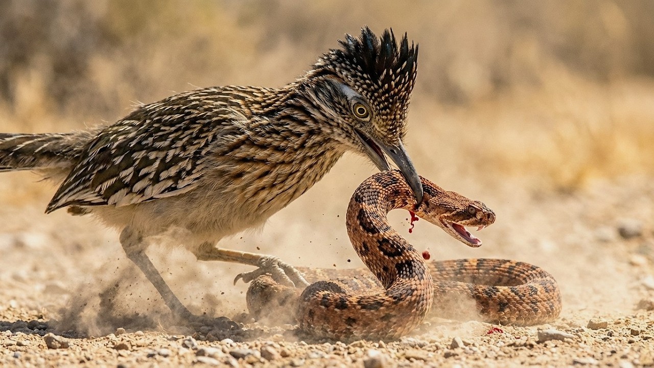 Roadrunner vs Venomous Snake! Brutal Desert Battle Caught on Camera Wild Animal Attack.
