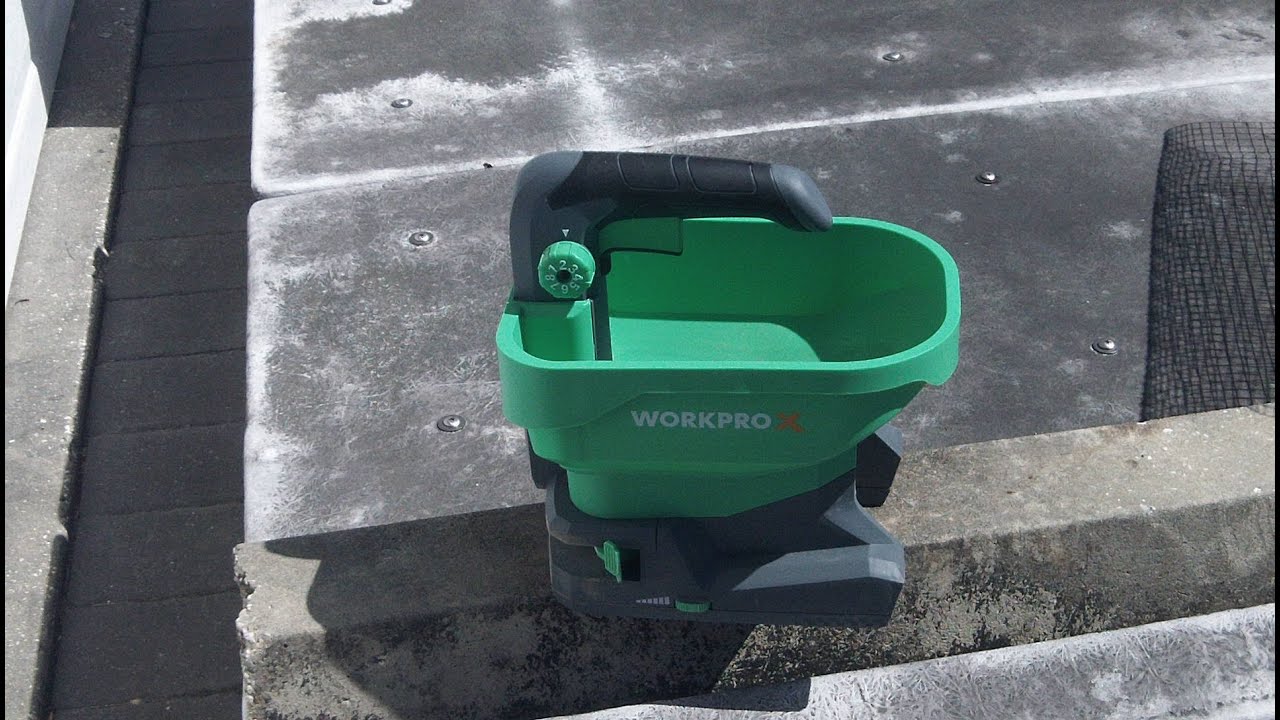 Review: WORKPRO X battery powered seed spreader salt broadcaster $60