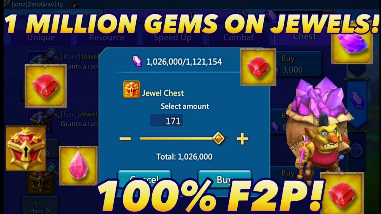 Spending 1 Million Gems On Gold Jewels 100% F2P! Upgrading Solo Trap F2p Lords Mobile