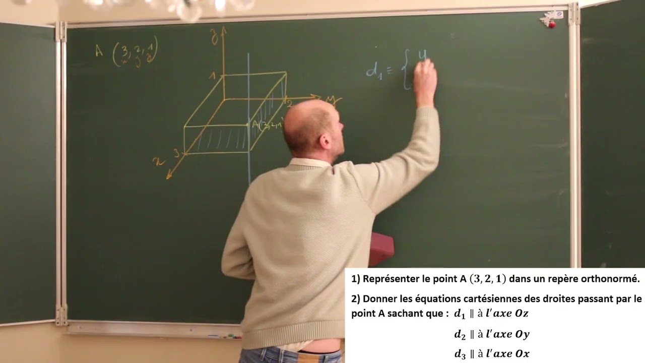 Repère à 3 dimensions (placer un point, équations cartésiennes de droites)