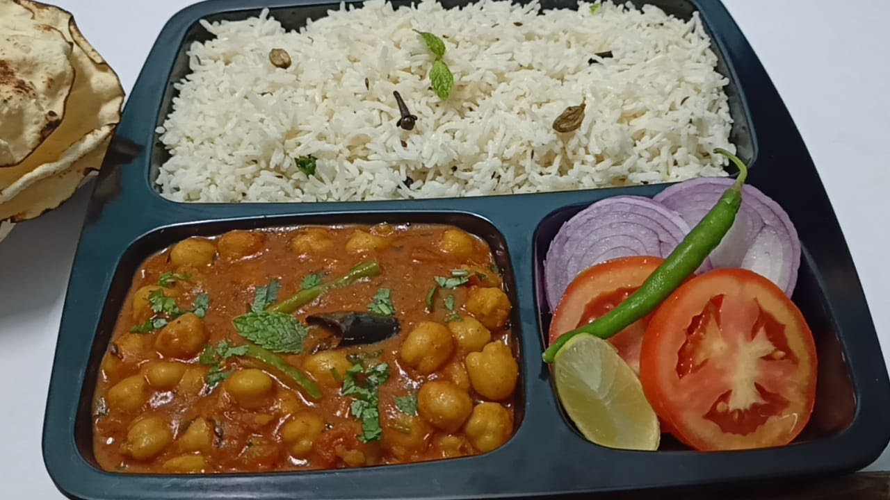 Kabuli Chana Curry with Jeera Rice Recipe || Chole Curry & Jeera Rice Combo Meal | Veg Thali   Lunch
