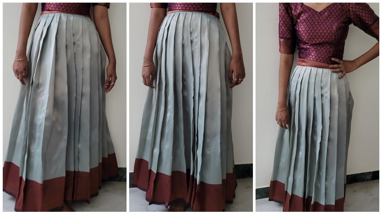 Pattupavada Cutting and Stitching in Malayalam for Beginners/Pleated skirt cutting and stitchinh