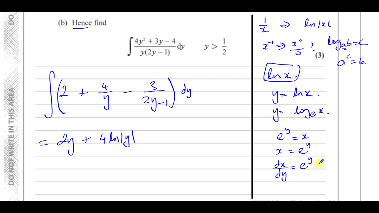 6666/01 Edexcel C4  (GCE) June 2019 Q6 ii   iii Integration  Partial Fractions   ln