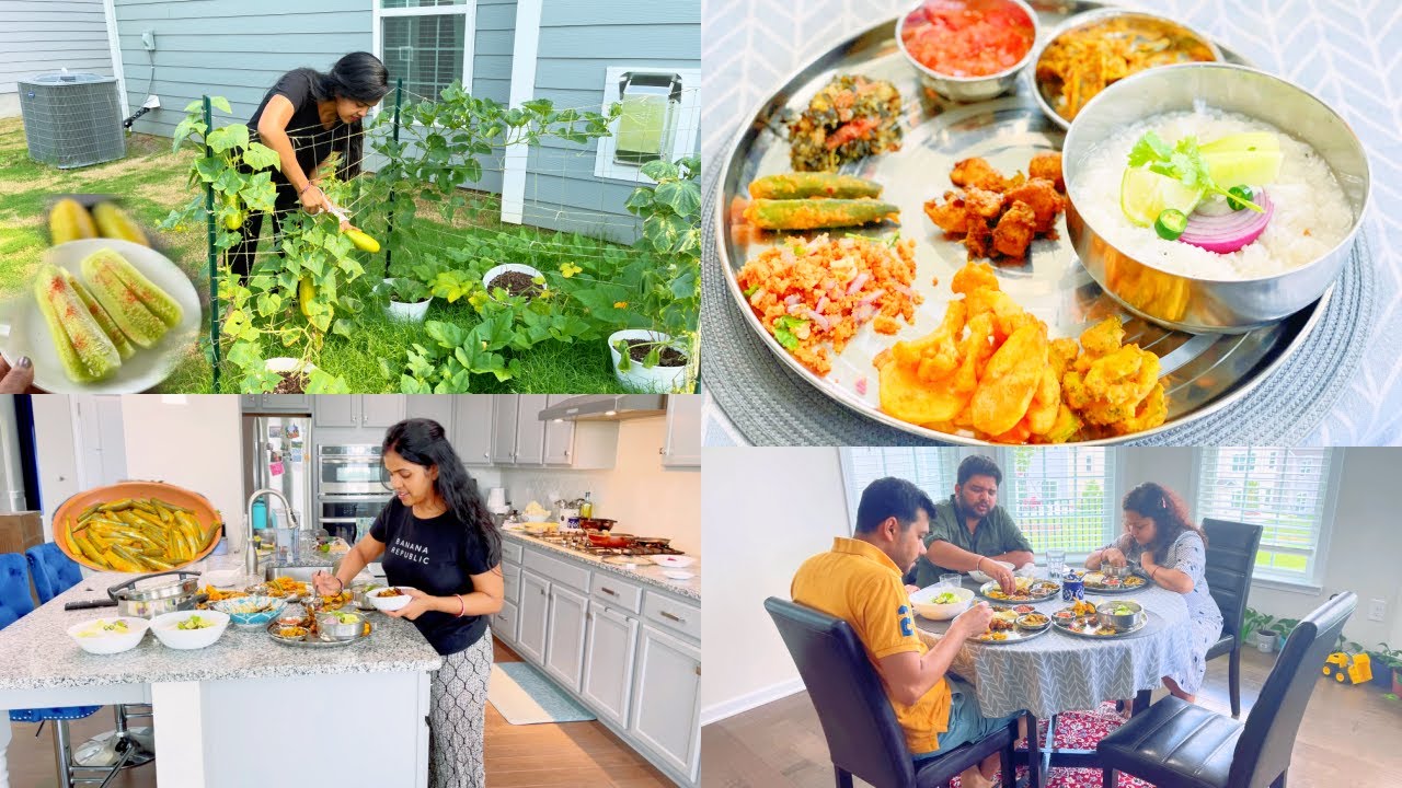 👩‍🌾🥒COOKING A YUMMY😋LUNCH FOR MY🤰🏻FRIEND/HARVESTING-KITCHEN GARDEN🇺🇸ODIA PAKHALA THALI