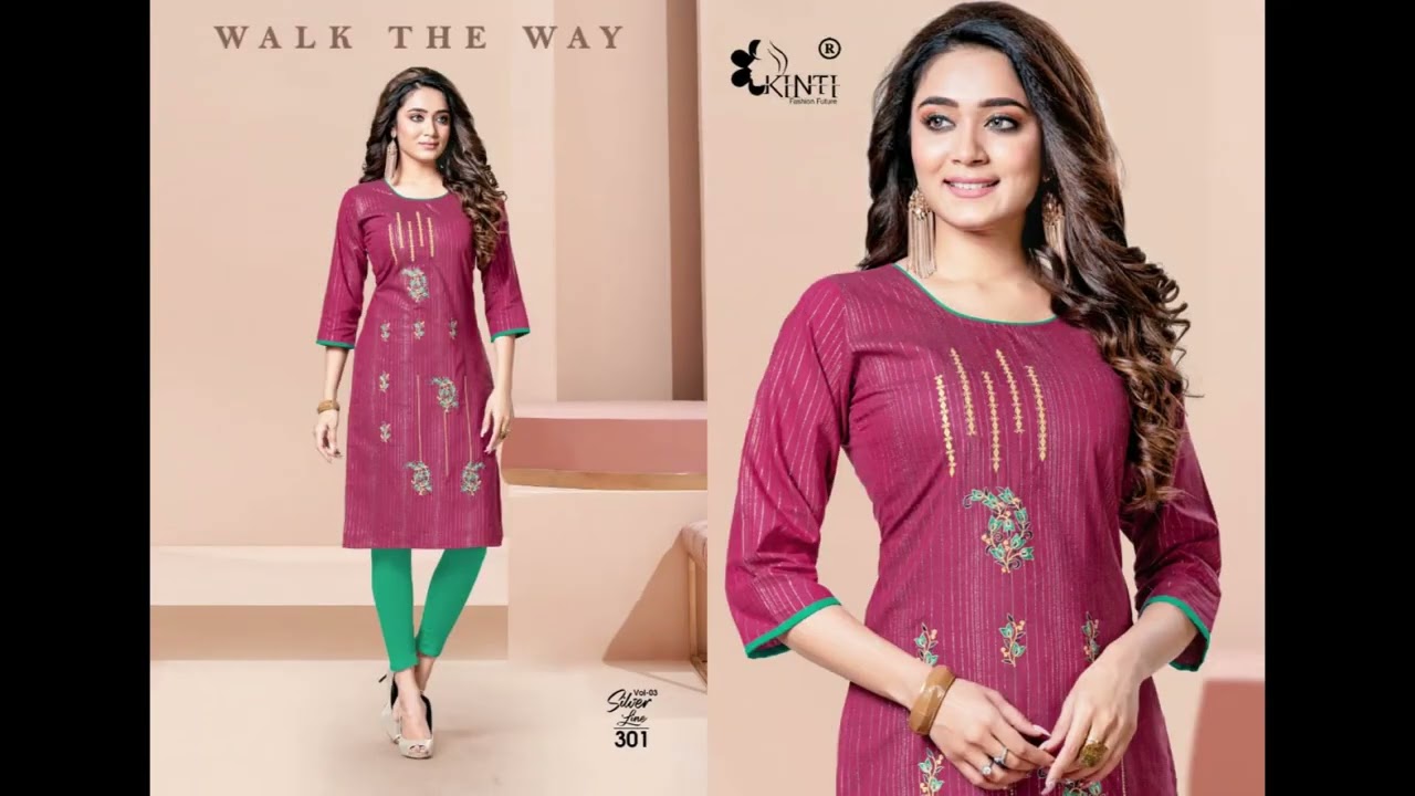 Silver Line Vol 3 Kinti Straight Cut Kurtis Handloom Cotton Lurex Embroidery Work Daily Wear