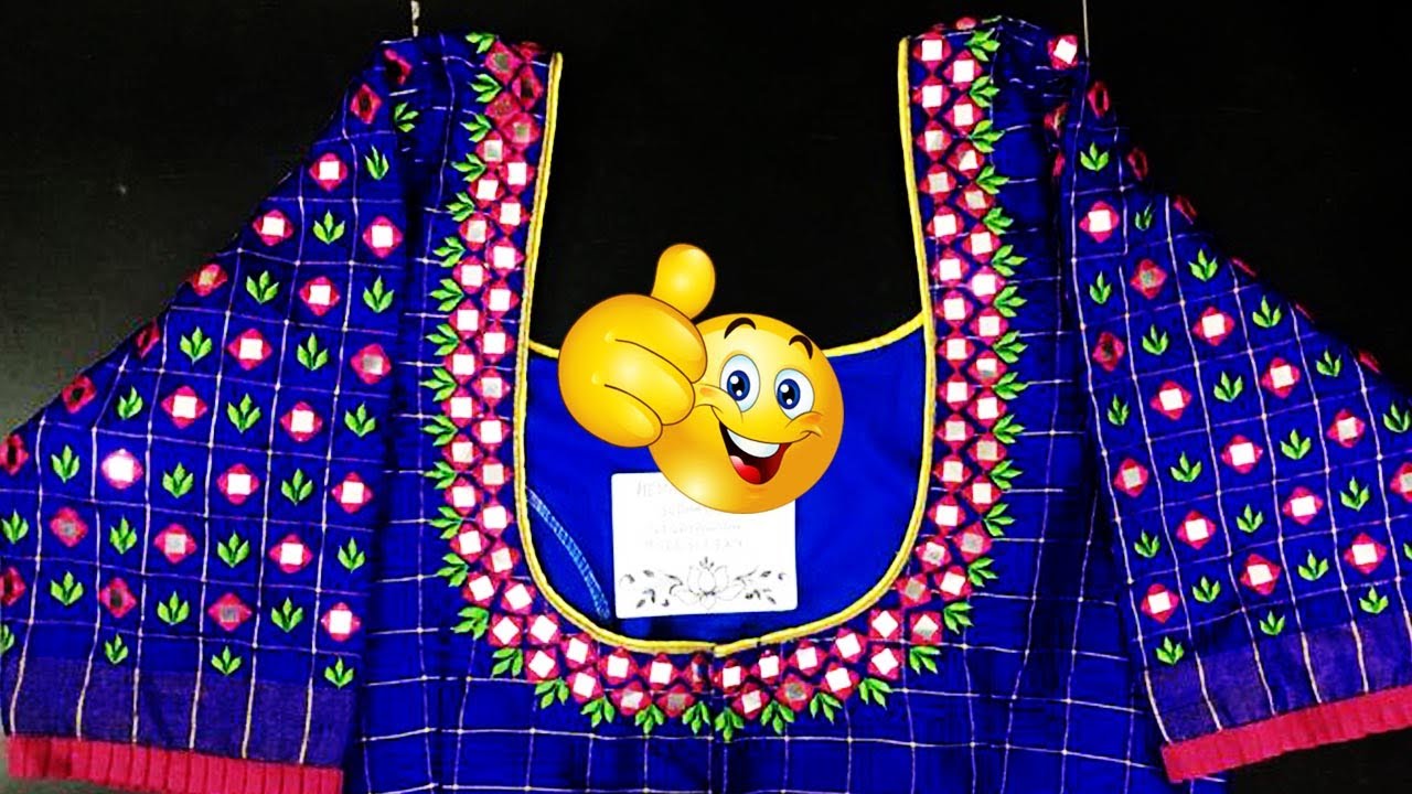 Hand Embroidery Mirror Work Blouse Design with normal needle | Embroidery Mirror Blouse With Hands