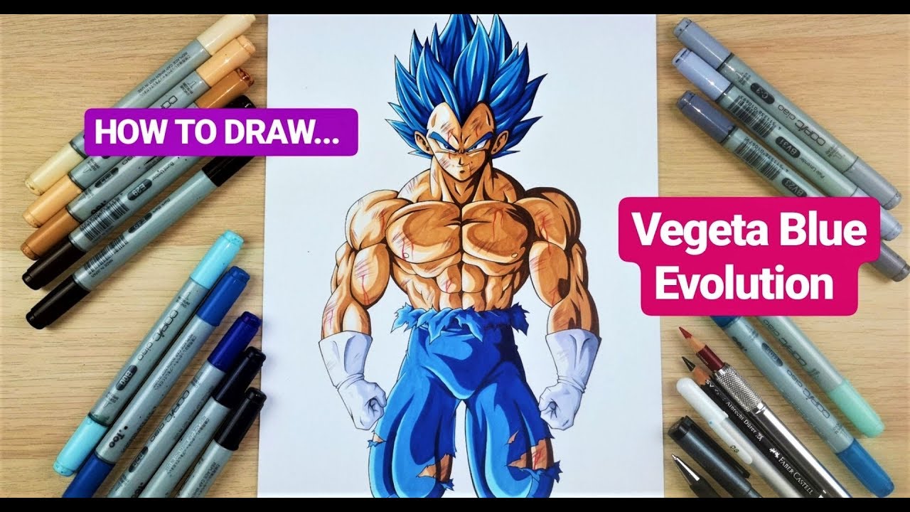 Как нарисовать Вегету SSj Blue Evolution | Пошаговое руководство