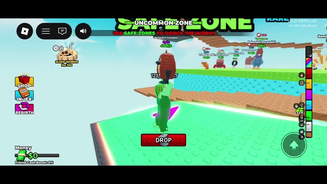 Climbing the catch brain rod worm 🐛 in Roblox part 1