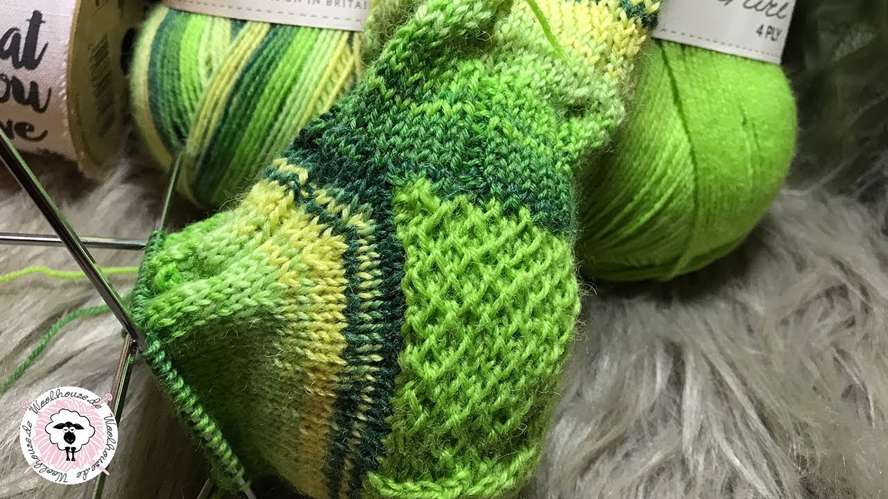 Verstärkte Käppchenferse mit Wabenmuster stricken / Strickanleitung Socke  / Woolhouse.de