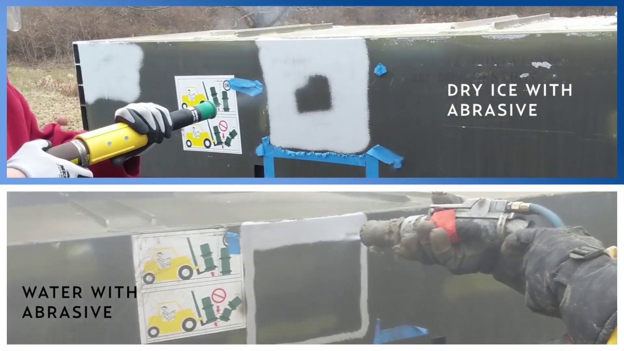 Abrasive dry ice blasting (dry ice + abrasive)