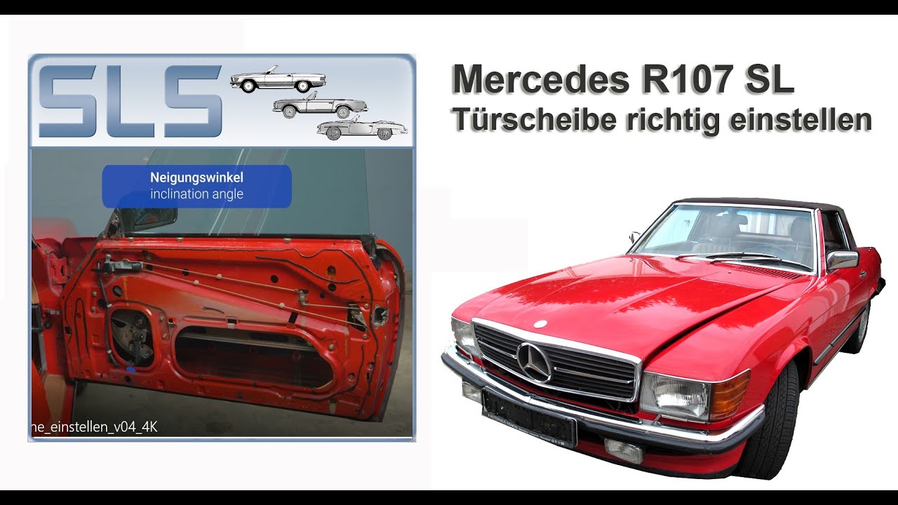 Mercedes SL R107 Türscheibe richtig einstellen, hier gezeigt an unserem Japan R107 MB 500SL