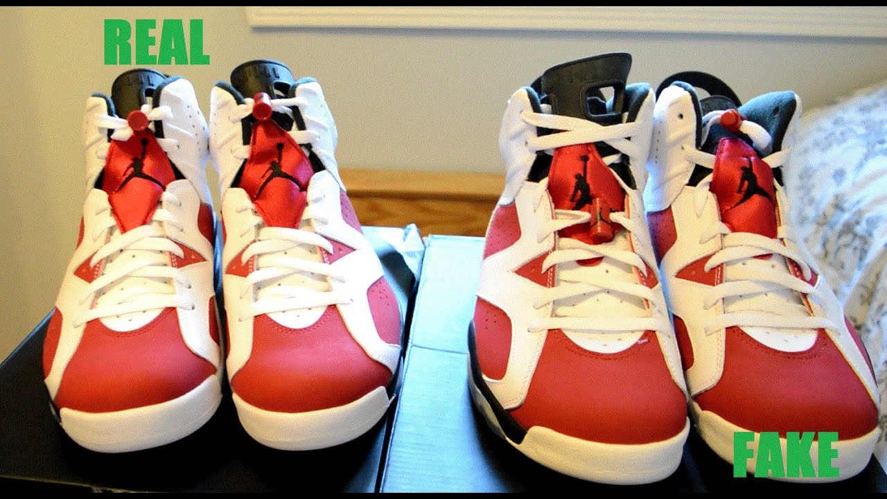 NIKE AIR JORDAN 6 CARMINE REAL VS FAKE COMPARISON SIDE BY SIDE