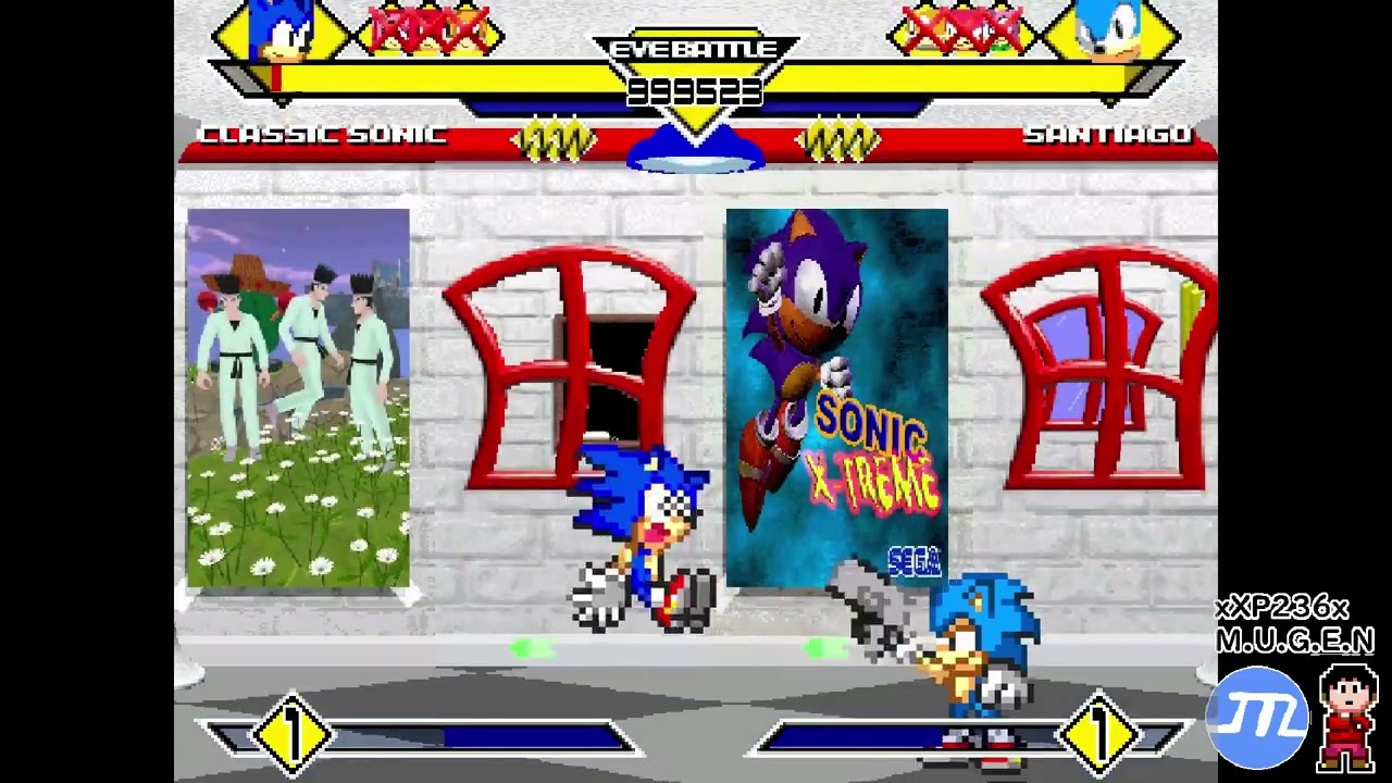 MUGEN Team Classic Sonic Quad vs Santiago and his 3 Comrades