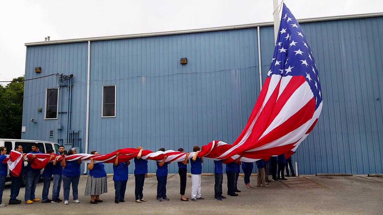 Raising a New 30ft by 60ft Flag on Flag Day