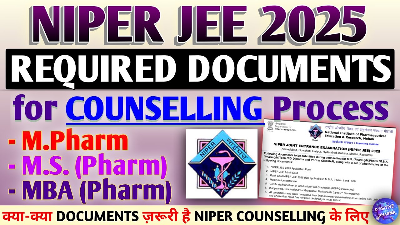 NIPER M.PHARM COUNSELLING DOCUMENTS LIST | MS Pharm | MBA Pharm | NIPER JEE 2025 #gpat2025 #niper