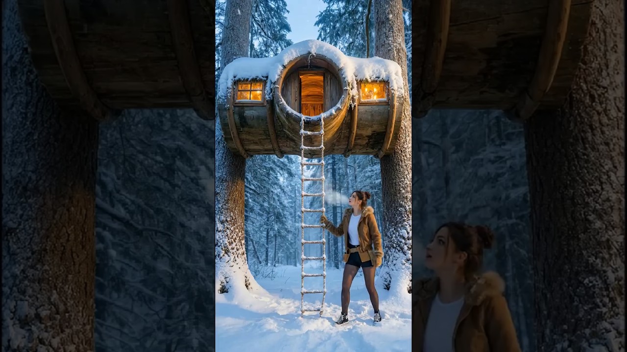 POV Surviving in a Treehouse During a Snowstorm - #survival #satisfying